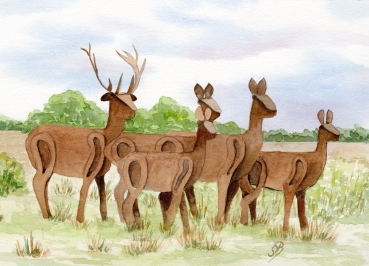 Postkarte DIN-A5 Aquarell Maritim Kunst Druck Kunstdruck Nordsee Dänemark Danmark  Blåvand Blavand Rehe Vejers